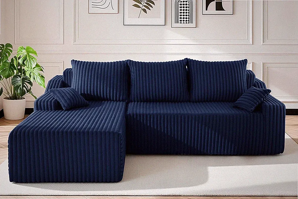 94'' Blue Cloud Sectional Couch with Chaise, No Assembly Needed, Comfy L-Shape
