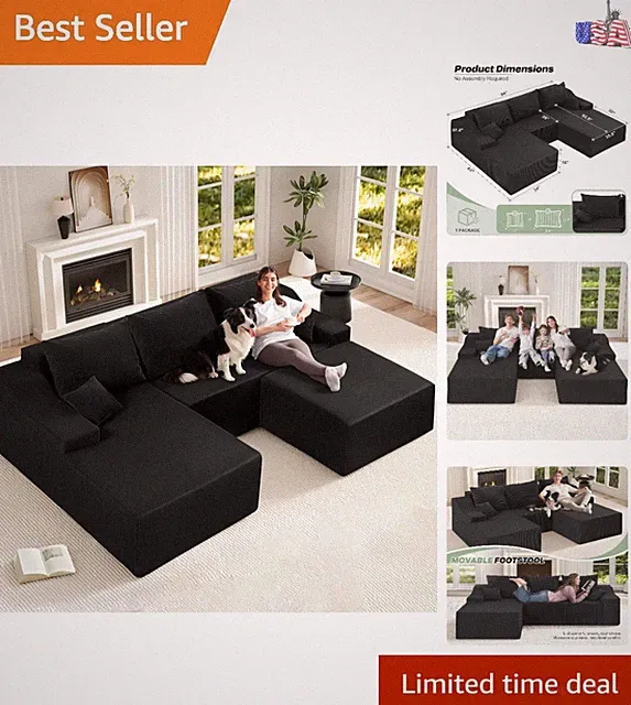 94" U-Shaped Sectional Sofa with Ottoman and Throw Pillow - Deep Comfort Awaits