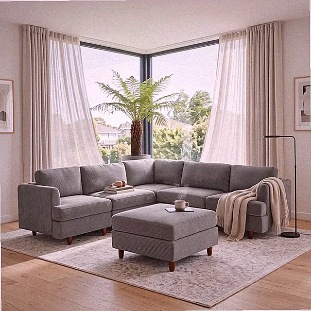 95.6" L-Shaped Symmetrical Sectional Sofa Oversized Corner Couch with Ottoman, U