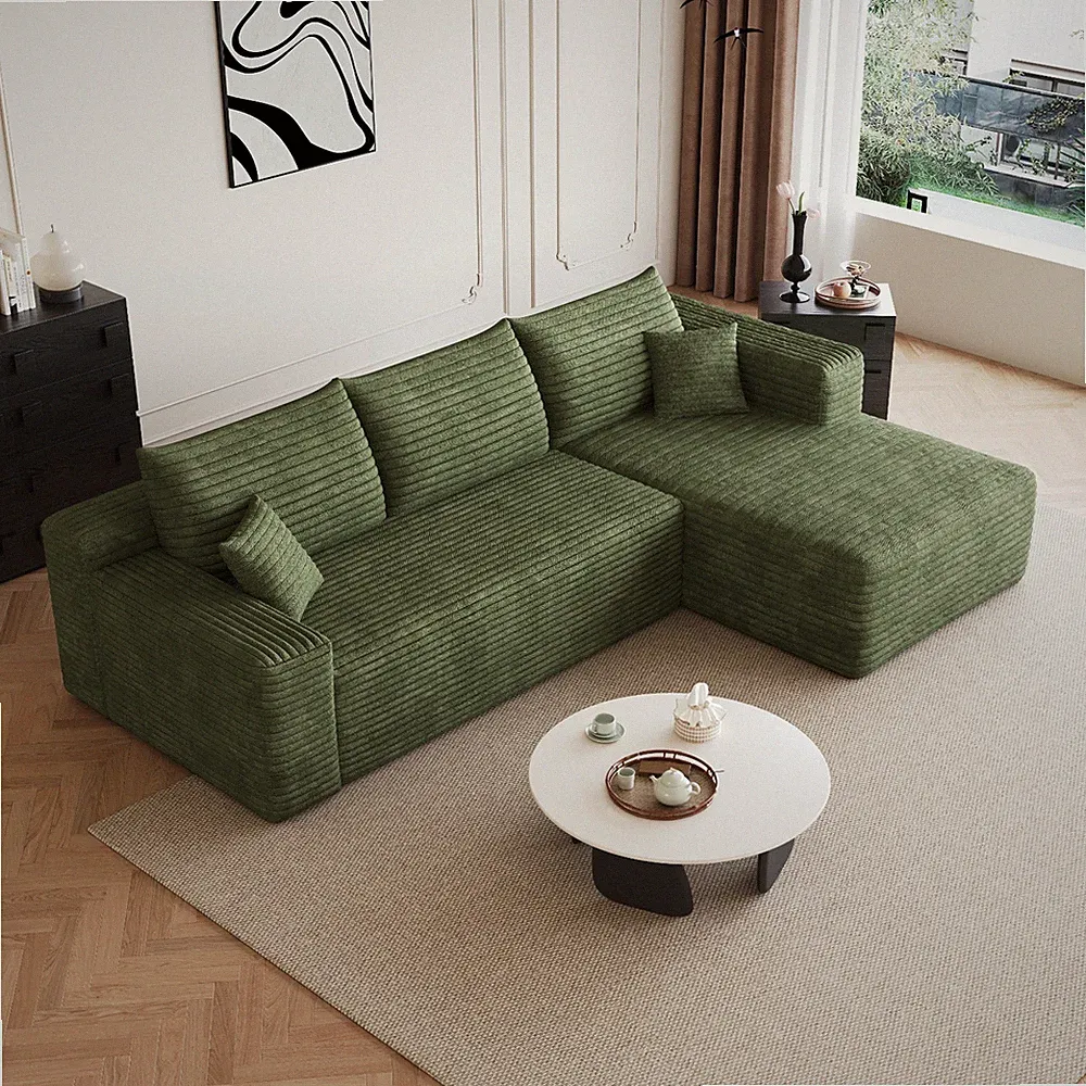 95" Boneless Cloud Sofa L Shaped Sectional Sofa Couch Corduroy with Right Chaise