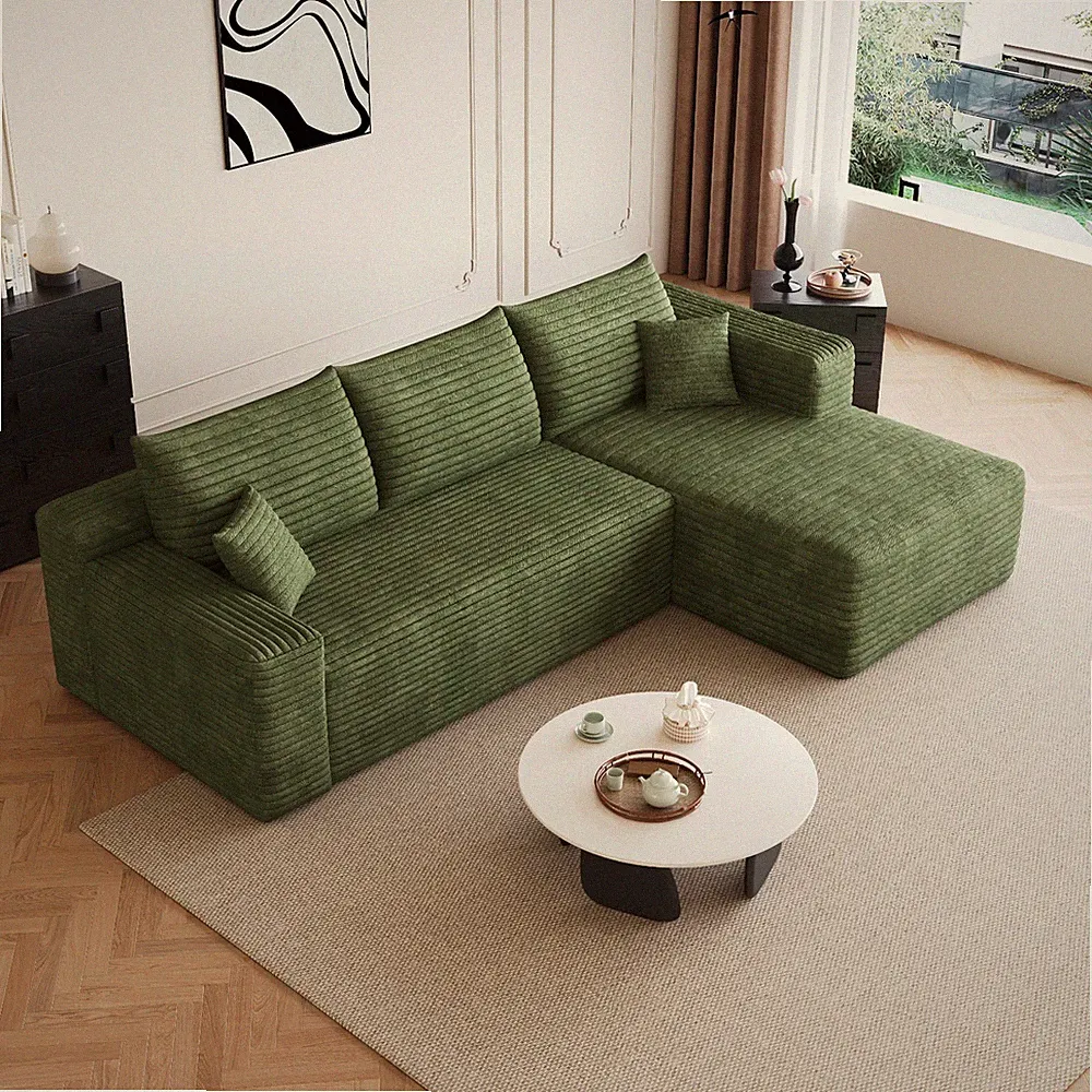 95" Boneless Couch L Shape Sectional Cloud Sofa Set Right Chaise for Living Room