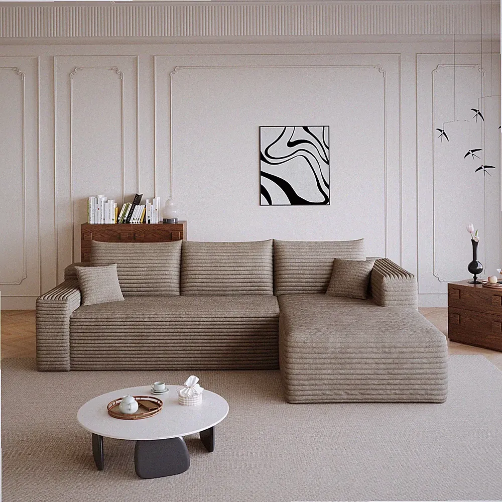 95" Boneless Couch L Shape Sectional Cloud Sofa Set Right Chaise for Living Room