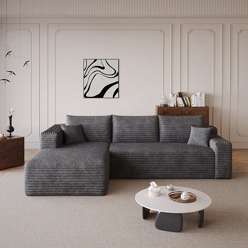 95" Boneless Couch Left Chaise L Shape Sectional Cloud Sofa Set for Living Room