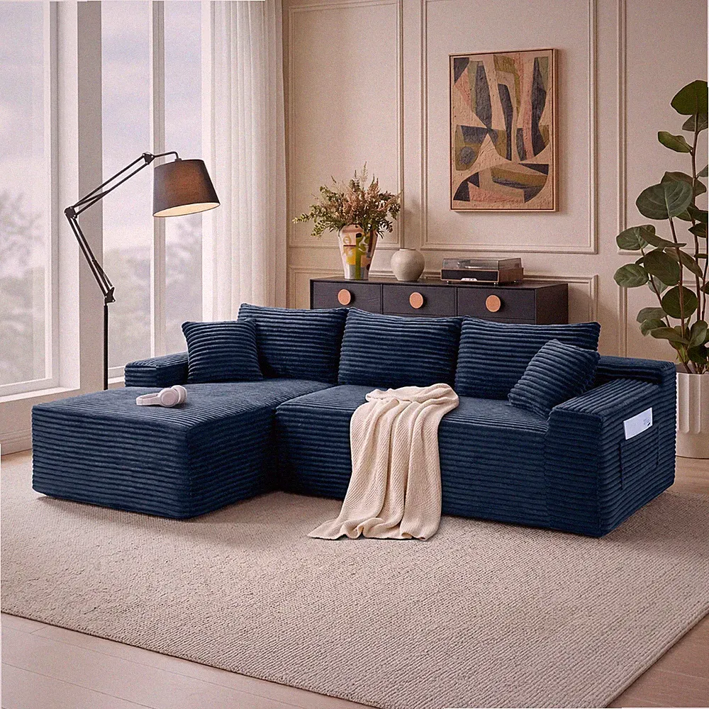 95" Boneless Couch Left Chaise L Shape Sectional Cloud Sofa Set for Living Room