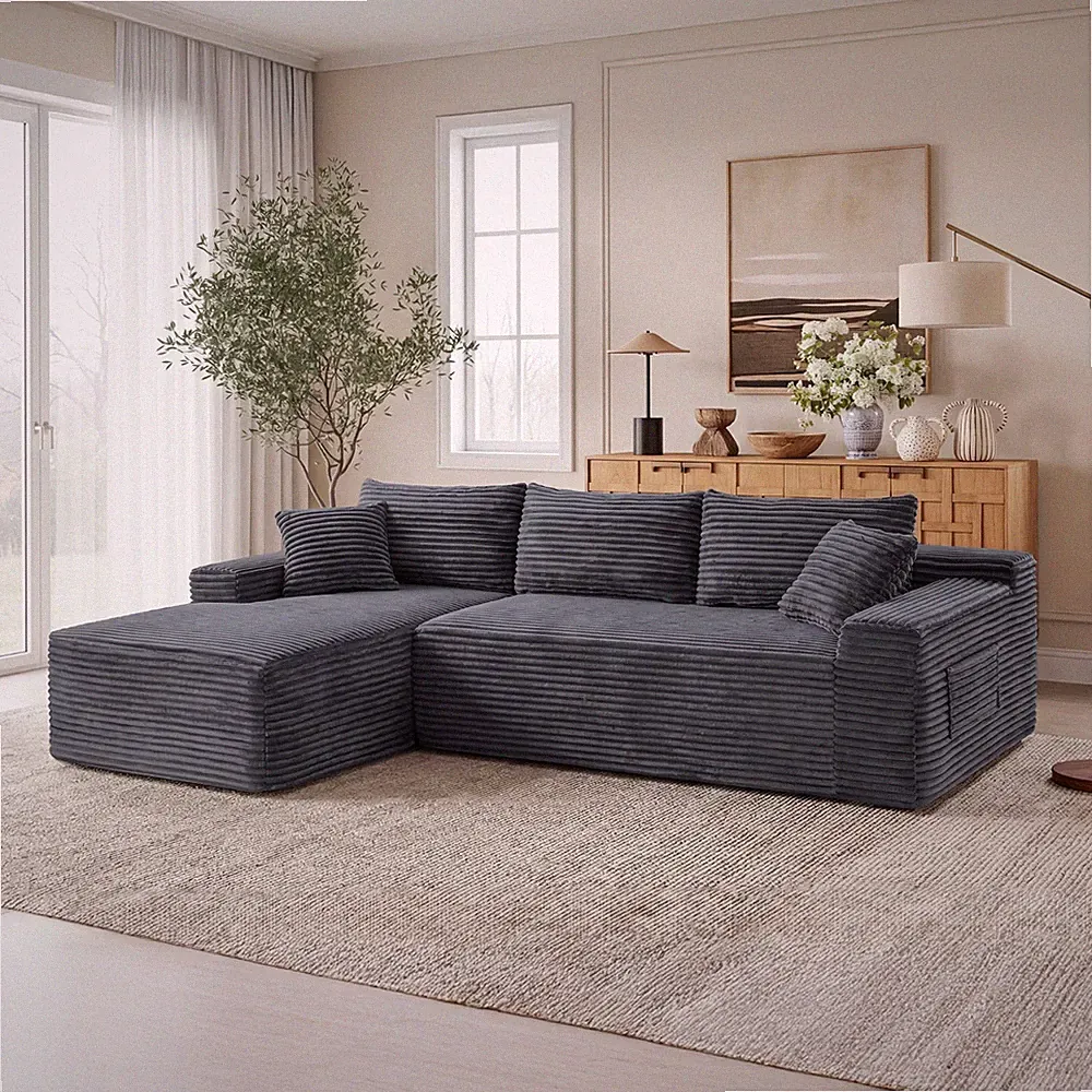 95" Boneless Couch Left Chaise L Shape Sectional Cloud Sofa Set for Living Room
