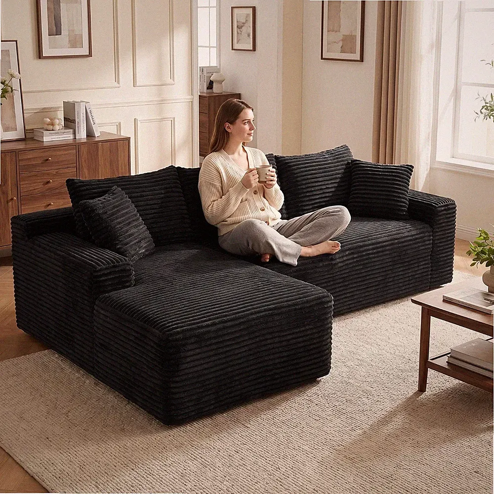 95" Boneless Couch Left / Rigth Chaise L Shape Sectional Cloud Sofa No Assembly
