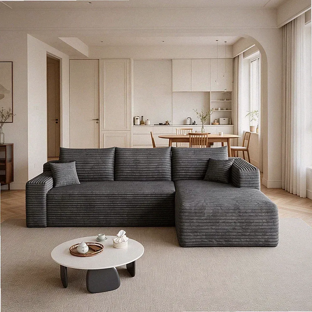 95" Boneless Couch Right Chaise L Shape Sectional Cloud Sofa Set for Living Room