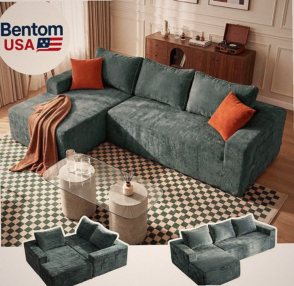 95" Boneless Couches for Living Room, L-Shape Sectional Couch with Chaise in Cor