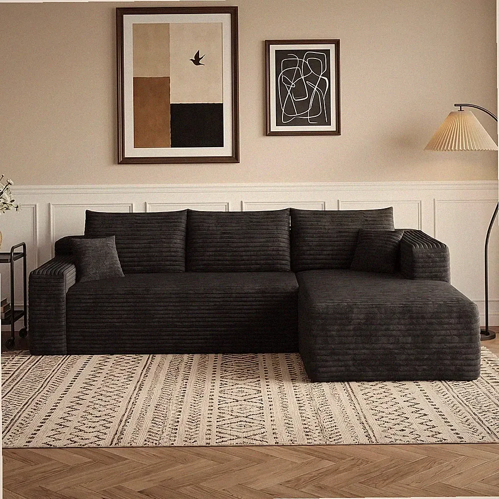 95” Boneless Sectional Couch, Corduroy Cloud Couch, L Shaped Modular Foam Sofa w