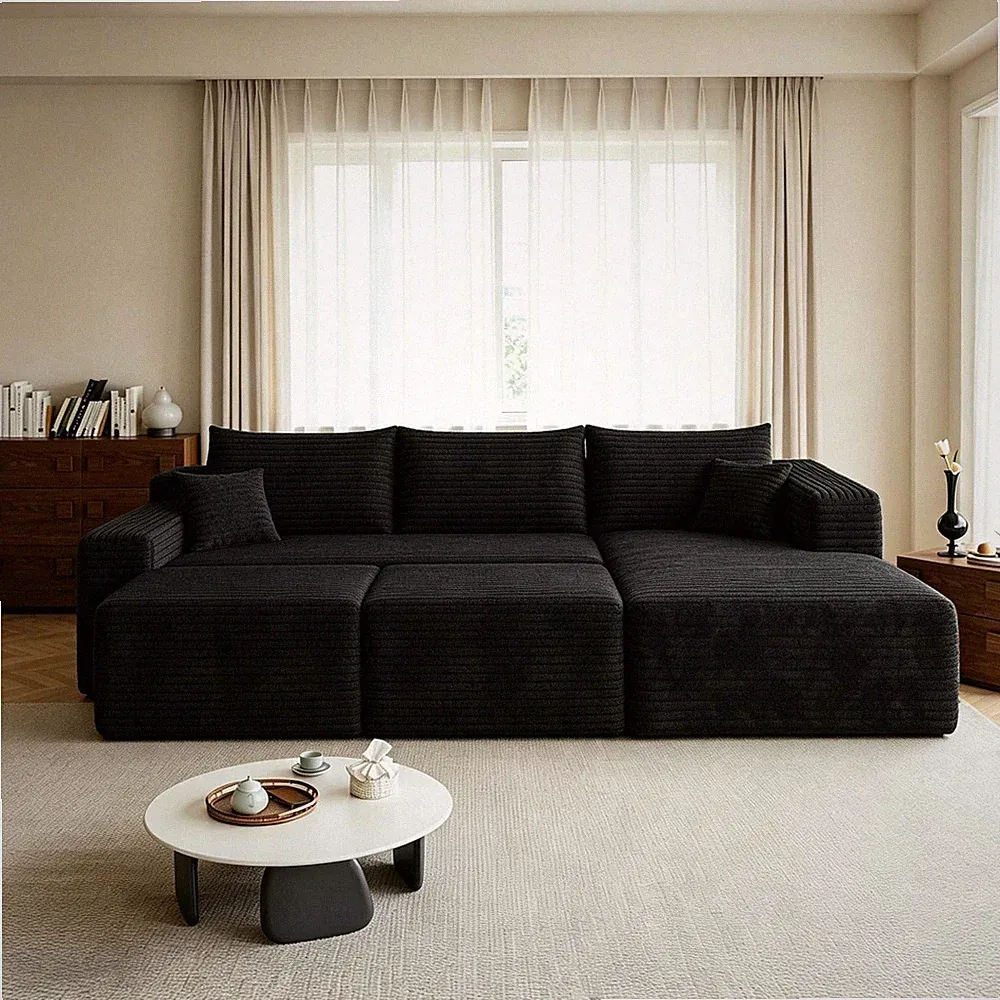 95" Boneless Sectional Couch L Shaped Comfy Cloud Sofa Right Chaise Two Ottoman