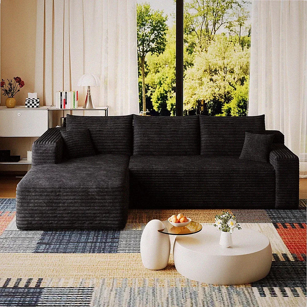 95" Cloud Sectional Couch with L-Shape Chaise Modular Corduroy Sofa Living Room