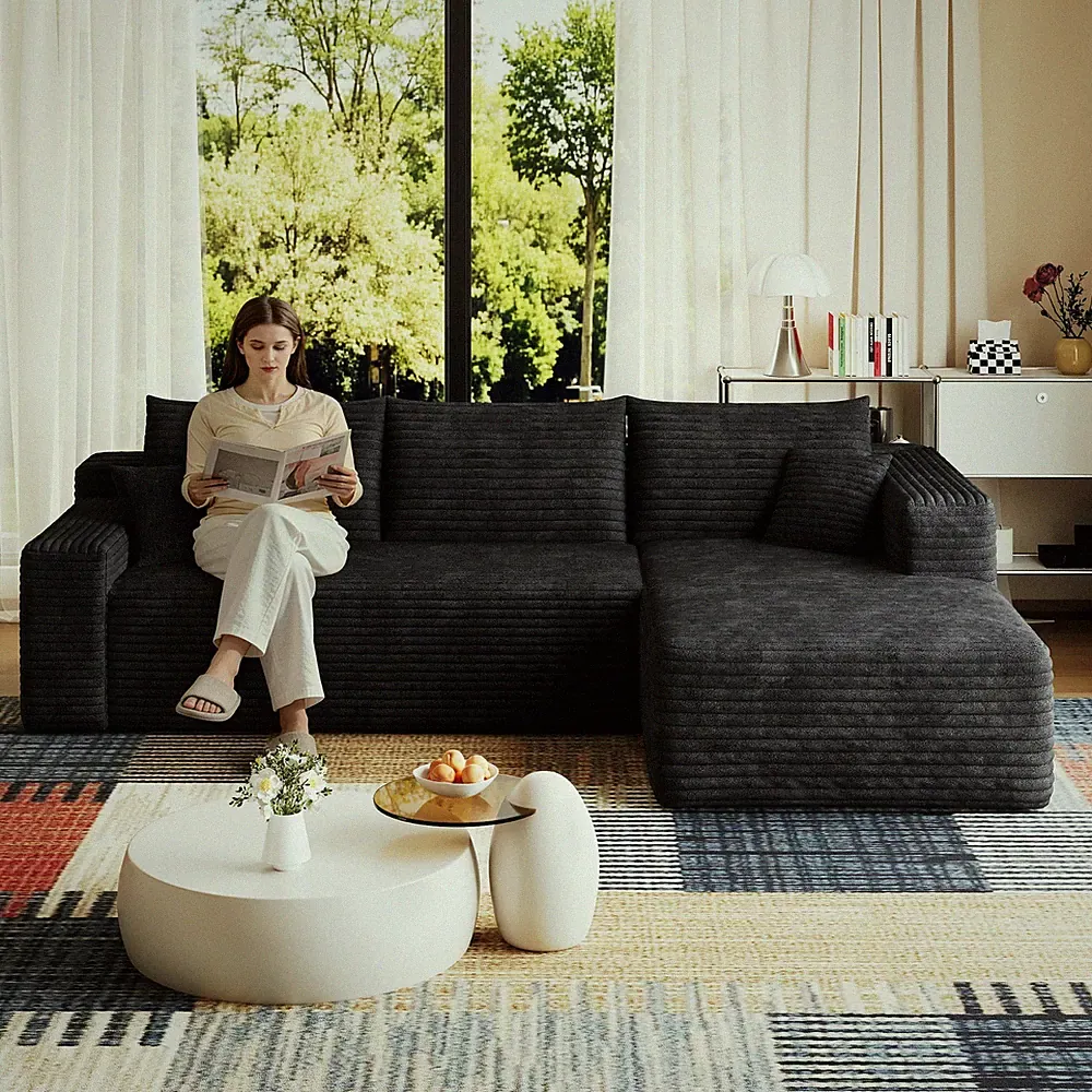 95" Cloud Sectional Couch with L-Shape Chaise Modular Corduroy Sofa Living Room