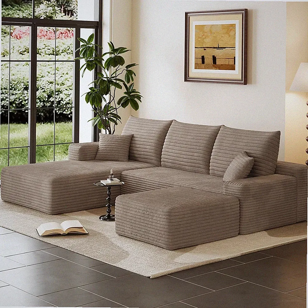 95" Cloud Sectional Couch with Ottoman,Modern U-Shaped Cloud Couch with Deep Sea