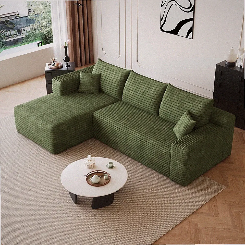 95" Cloud Sectional Modern Minimalist Upholstered Couches, Plush Corduroy Fabric