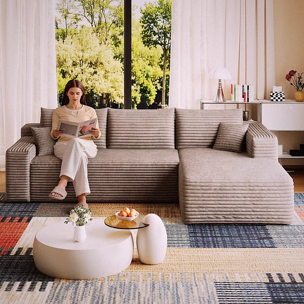 95" Cloud Sectional Sofa,Modern Minimalist Upholstered Couches, Comfort U Sha