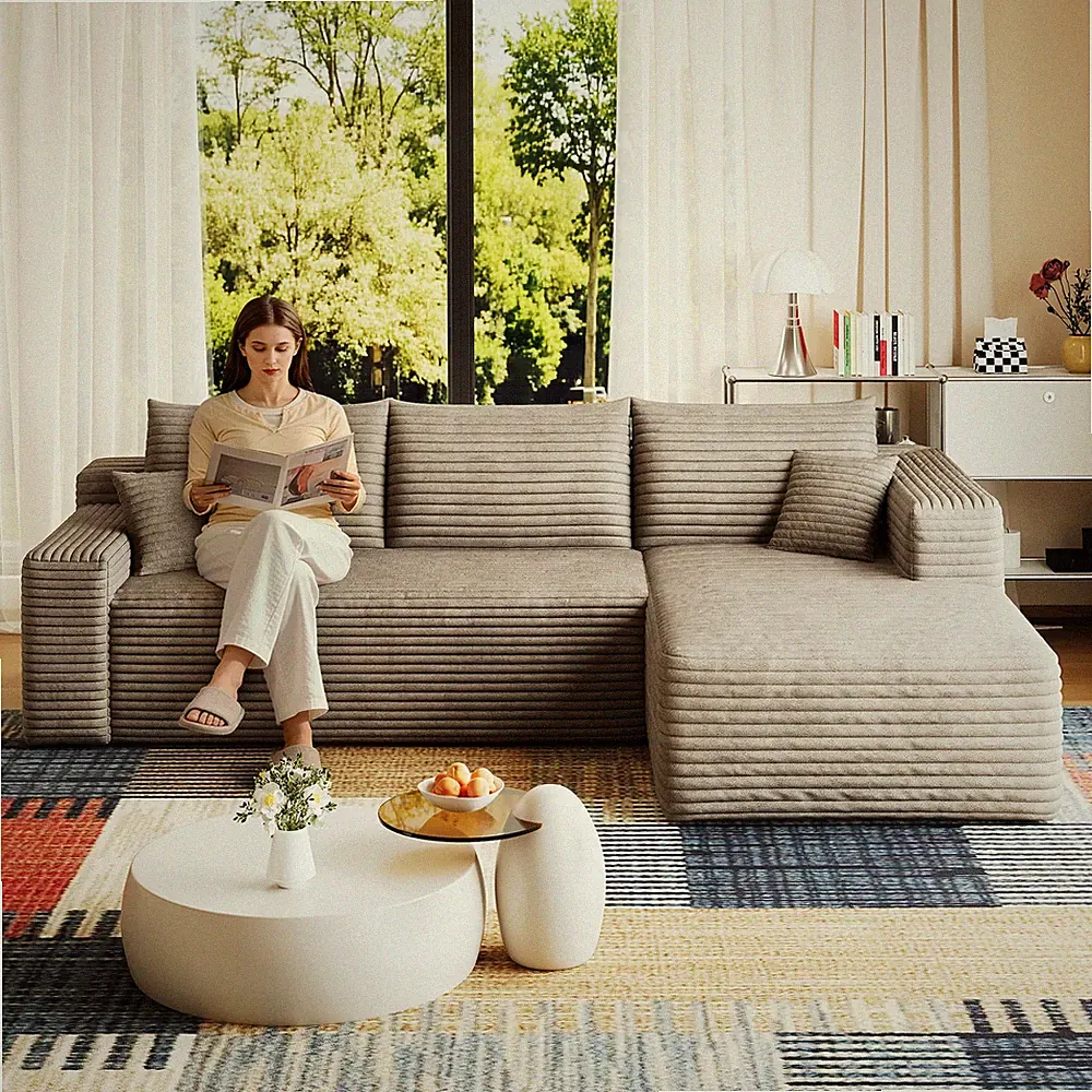 95" Cloud Sectional Sofa,Modern Minimalist Upholstered Couches, Comfort U Sha