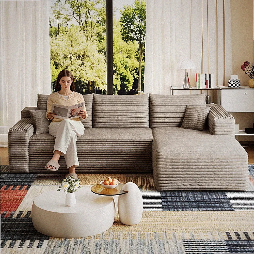 95" Cloud Sectional Sofa,Modern Minimalist Upholstered Couches,Comfort U Shape