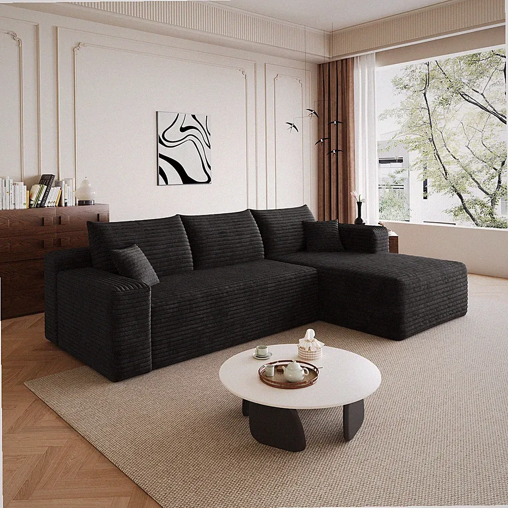 95" Cloud Sectional Sofa Right-Facing Plush Corduroy No Assembly for Living Room