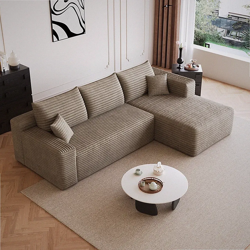 95" Cloud Sectional Sofa Upholstered Couch with Chaise, 3 Seater Deep Seat Sofa