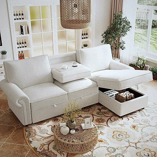 95-Inch L-Shaped Reversible Sleeper Sectional Sofa Modern Corner Pull Out Sleepe