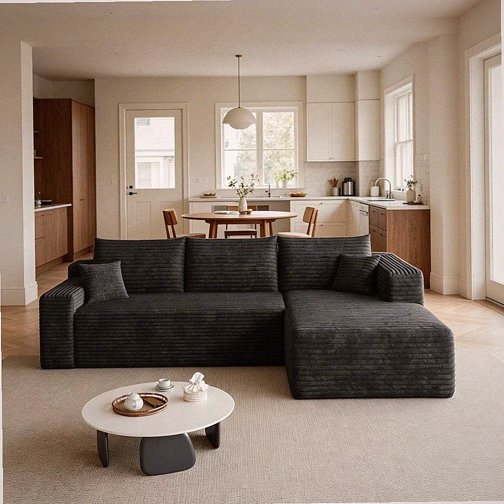 95" L Shape Boneless Couch Right Chaise Sectional Cloud Sofa Set for Living Room