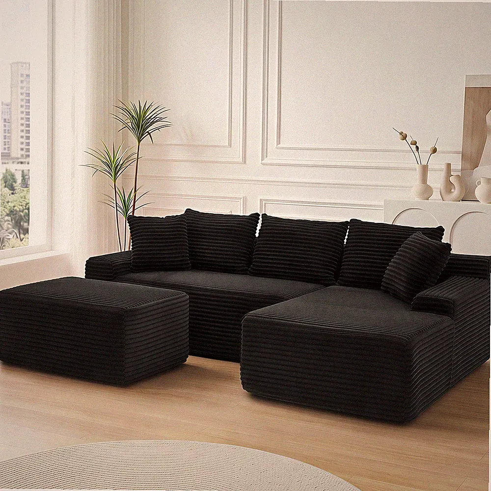 95" L-Shape Sectional Sofa with Chaise Ottoman, 5-Seat Cloud Couch