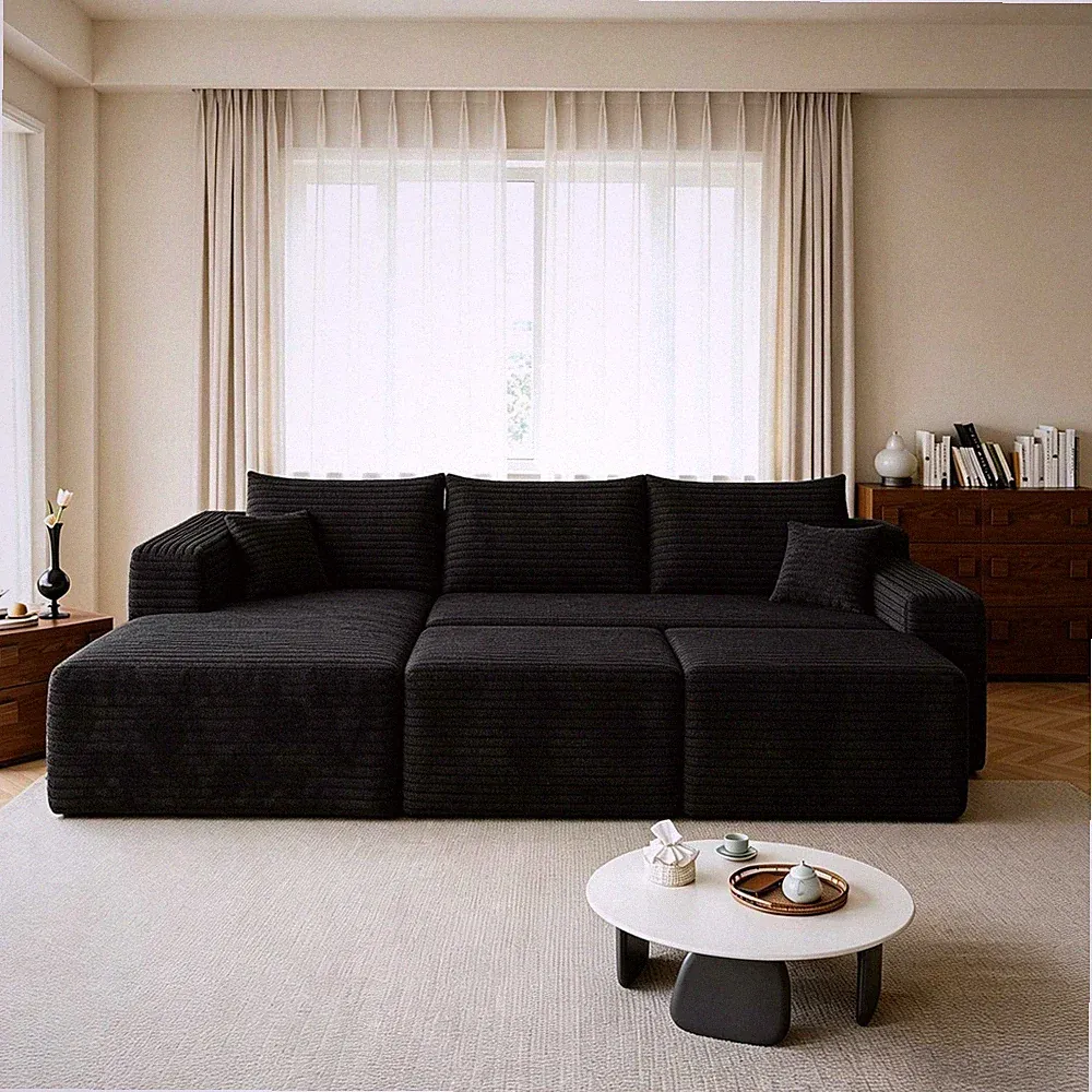 95" L Shaped Boneless Sectional Couch Memory Sofas Left Chaise with Two Ottoman