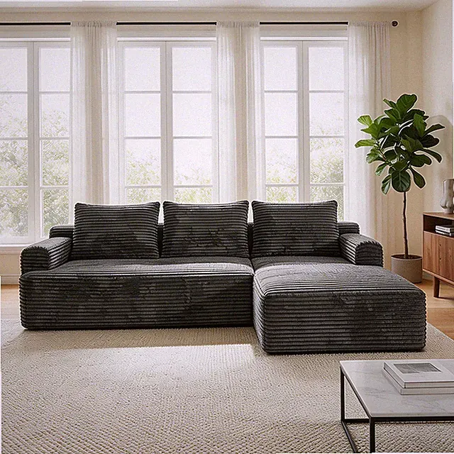 95" L Shaped Corduroy Sofa Cloud Couch Compression Sectional Boneless Sofa Bed