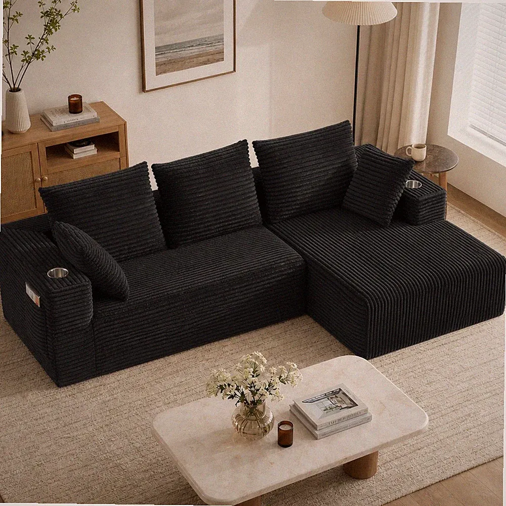 95" L-Shaped Modular Sectional Sofa Boneless Cloud Couch Right Chaise Cup Holder