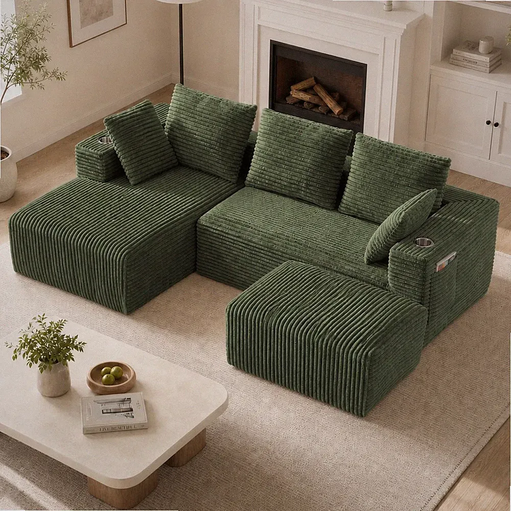 95" Modular Boneless Sectional Sofa L-Shaped Cloud Couch w/ Left Chaise, Ottoman