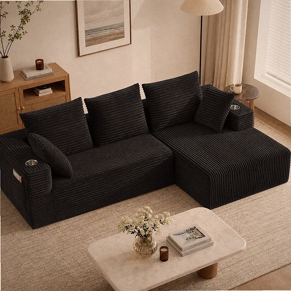95" Modular L-Shaped 4-Seater Sofa Bed with Chaise Lounge, Corduroy Fabric