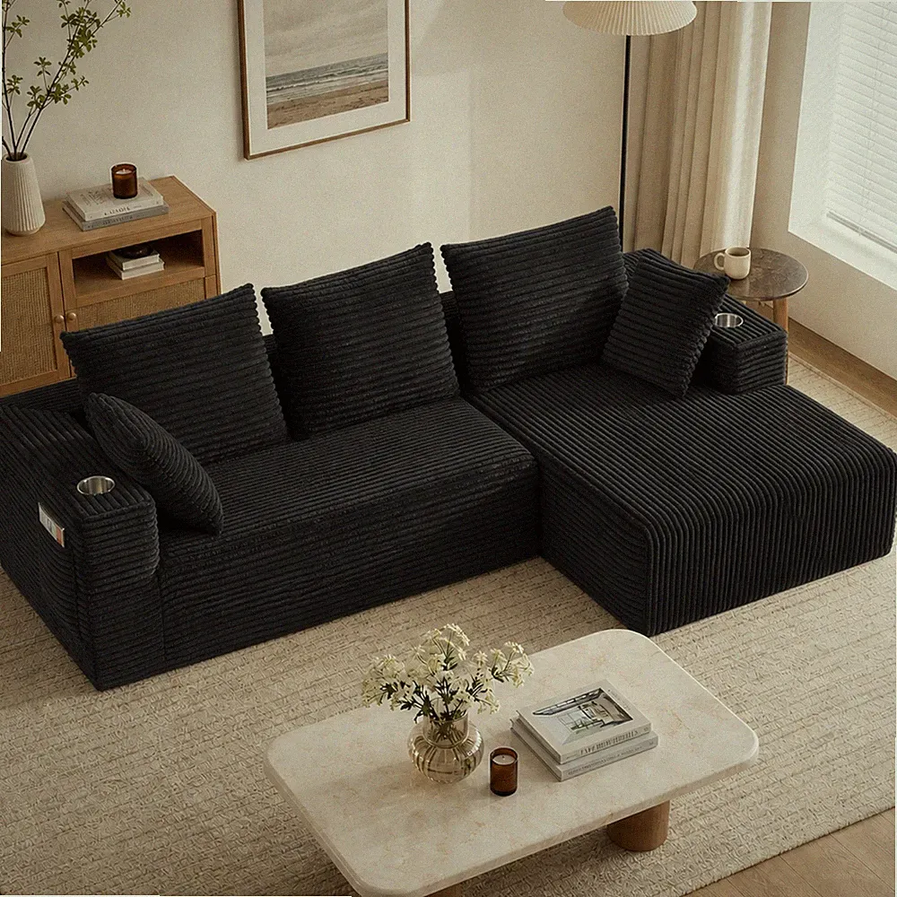 95" Modular L-Shaped 4-Seater Sofa Bed with Chaise Lounge & Storage