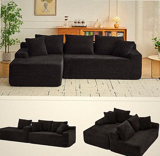 95" Modular L-Shaped Sofa with Left Chaise Boneless Black for Small Rooms