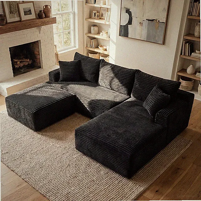 95" Modular Sectional Sofa Cloud Couch W/Movable Ottoman U Shaped Boneless Sofa