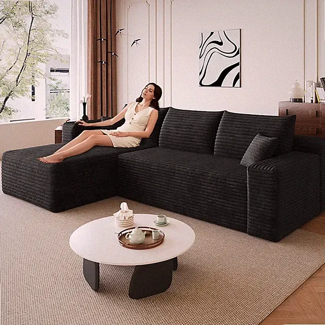 95" Modular Sectional Sofa, Modern Corduroy Cloud Couch with Side Pockets, Bonel
