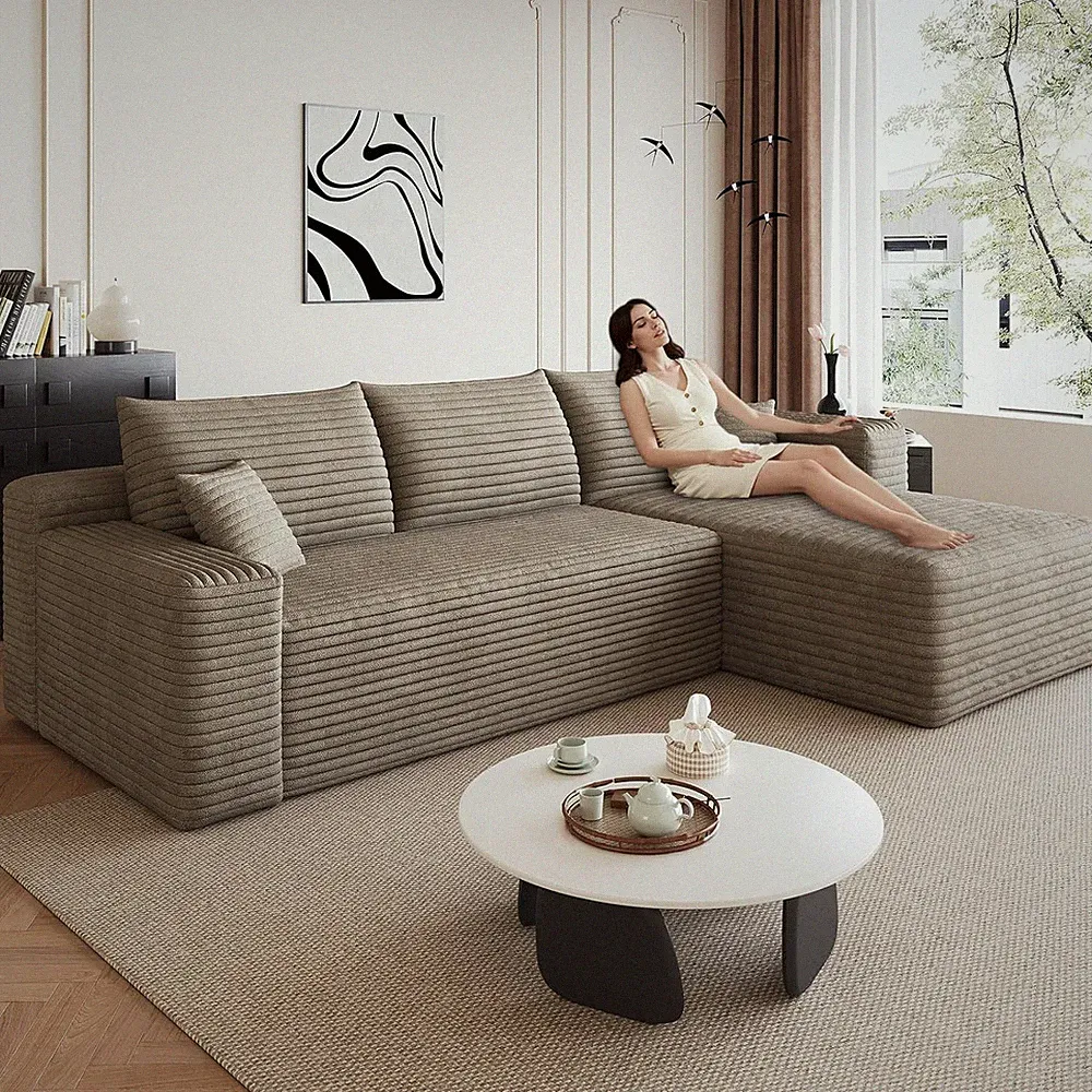 95" Modular Sectional Sofa, Modern Corduroy Cloud Couch with Side Pockets, Bonel