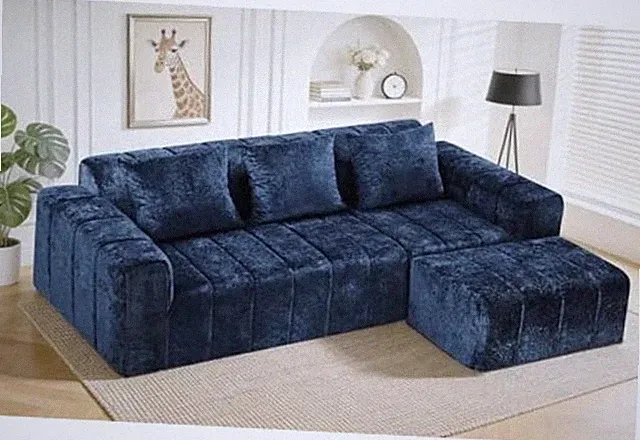 95" Modular Sectional Sofa with Chaise, L-Shaped Cloud Couch with Deep Blue