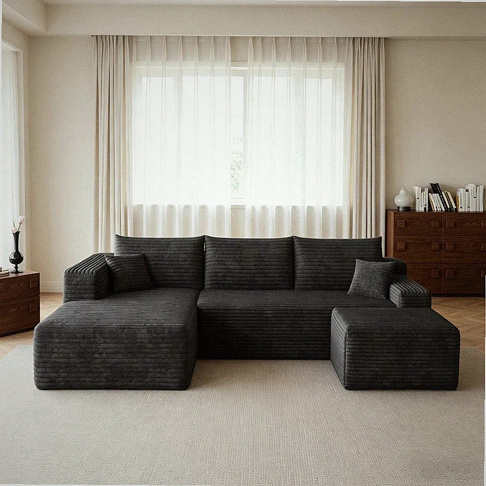 95" U Shaped Boneless Sectional Couch Memory Foam Sofas Left Chaise with Ottoman