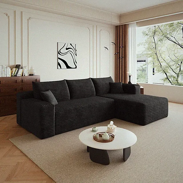 95" U-Shaped Cloud Couch Deep Seat Corner No Assembly Black Corduroy NEW