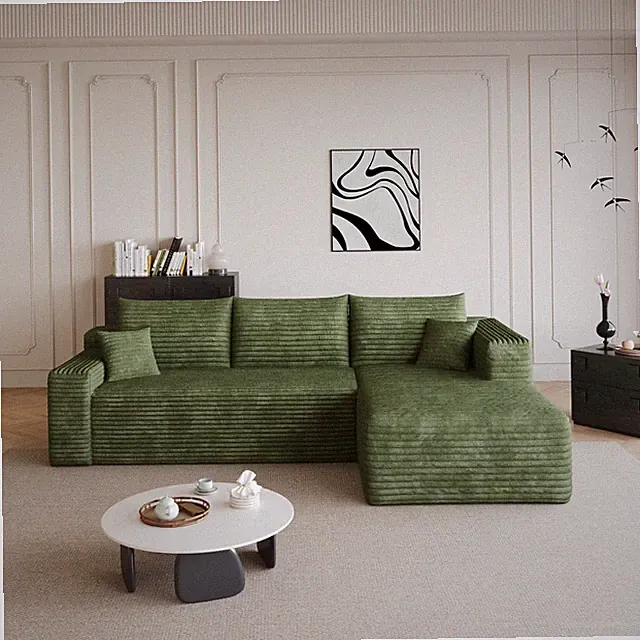 95" U-Shaped Sectional Couch, Corduroy Cloud Sofa, Deep Seat, No Assembly