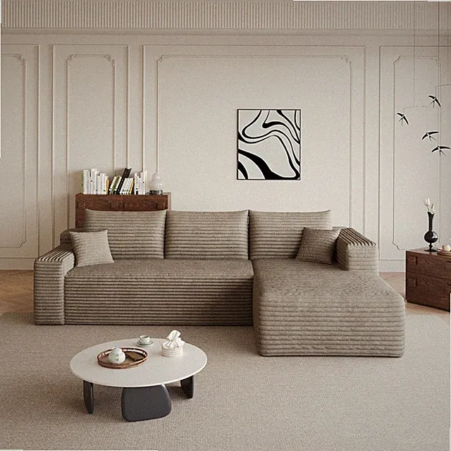 95" U-Shaped Sectional Sofa, Plush Corduroy Cloud Couch, Deep Seat Lounge