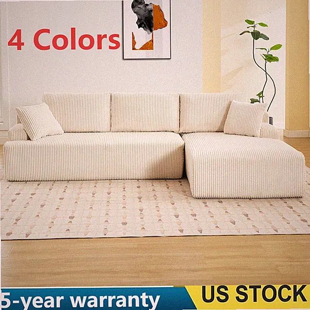 96"/108"L-Shaped Corduroy Cloud Couches ComfySectional Compression Boneless Sofa