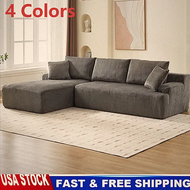 96"/108" L Shaped Corduroy Sofa Cloud Couch Compression Boneless Sofas,2 Pillows
