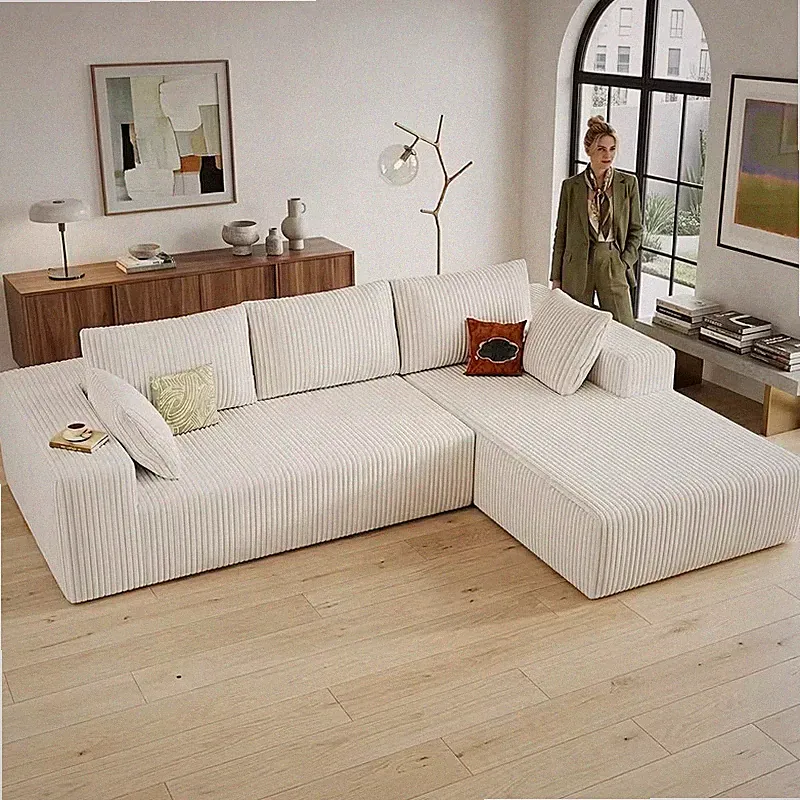 96.1in L-Shaped Sectional Sofa Cloud Couch Modular Chaise White Living Room