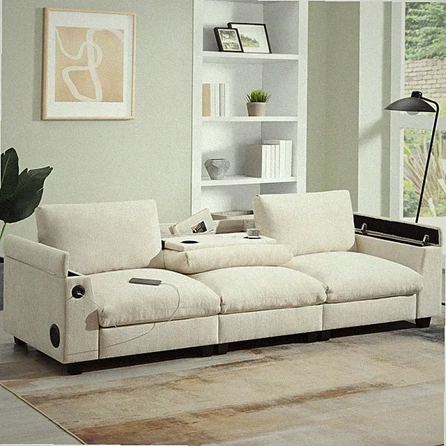 96*35''Chenille Sectional Sofa with Bluetooth Speaker,Comfy Cloud Couch Set wi