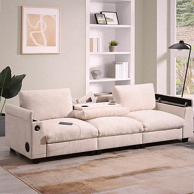 96*35''Chenille Sectional Sofa with Bluetooth Speaker,Comfy Cloud Couch Set with