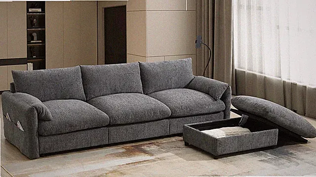 96.5-Inch L-Shaped Sectional Sofa with Storage Ottoman and USB Charger Gray