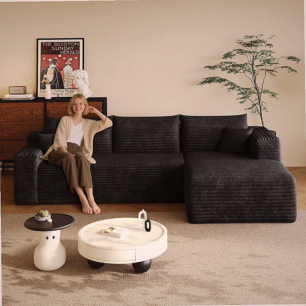 96.5" L-Shape Boneless Modular Sectional Cloud Couch in a Box with Chaise Modern
