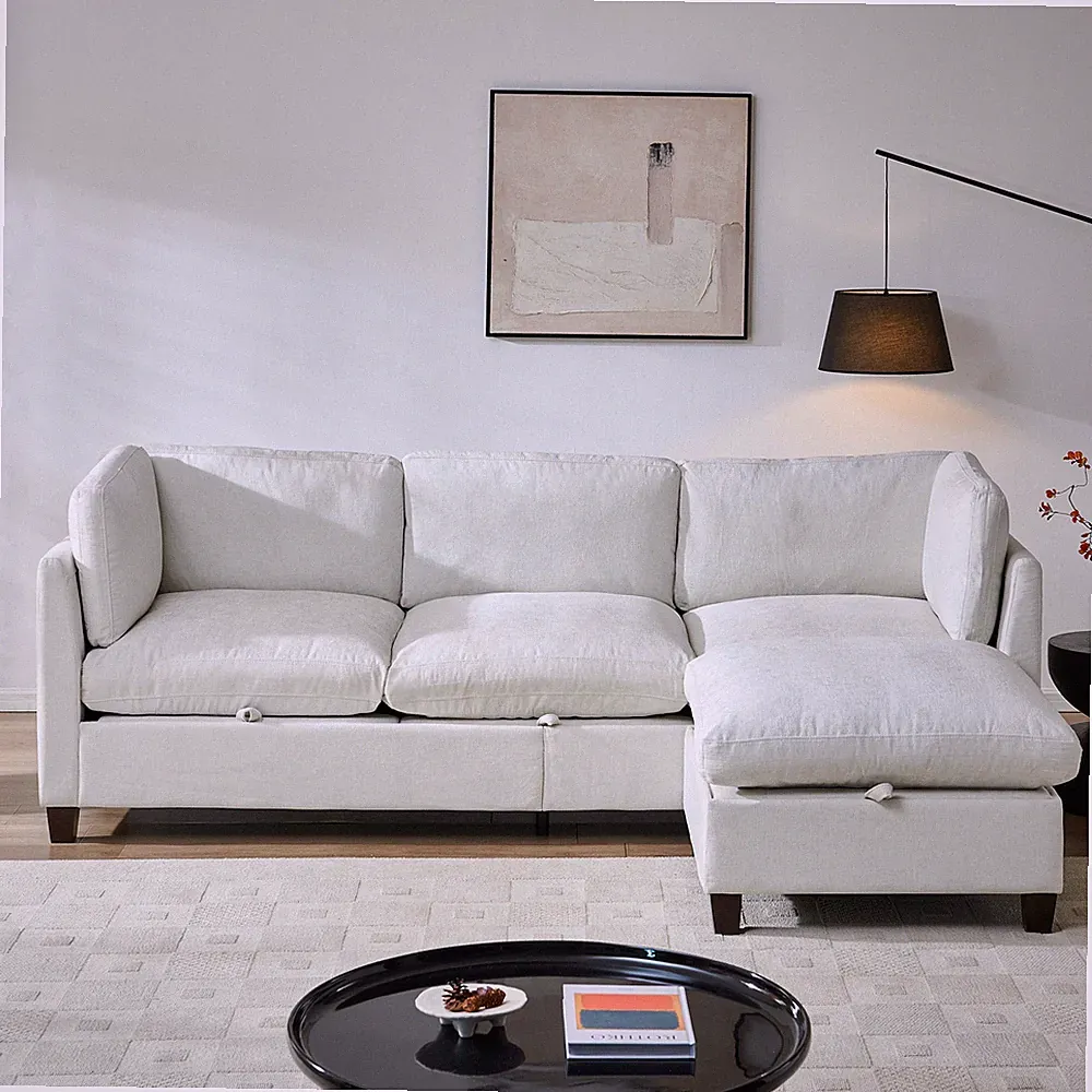 96.5" Sectional Couch for Living room, Upholstered Soft Chenille Fabric Sofa, 3