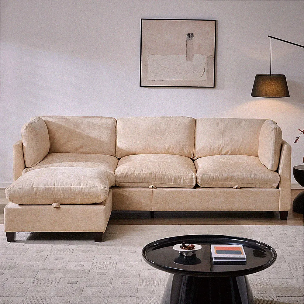96.5" Sectional Couch for Living room,Upholstered Soft Chenille Fabric Sofa,3-S